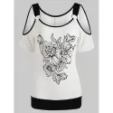 Open houlder Printed Blouson T-shirt - Milk White