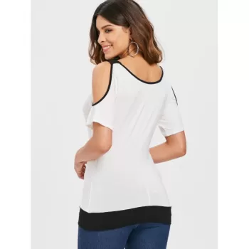 Open houlder Printed Blouson T-shirt - Milk White