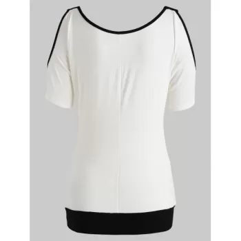 Open houlder Printed Blouson T-shirt - Milk White