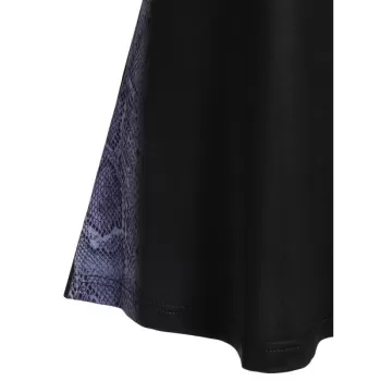 Open Shoulder Rose Print Tunic T Shirt - Black