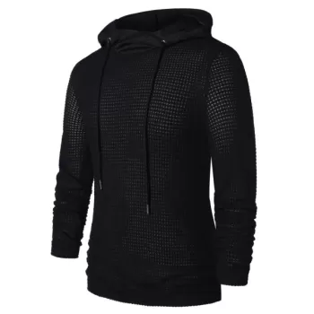 Openwork Long Sleeve Hoodie - Black