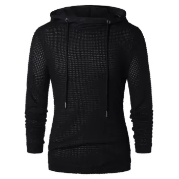 Openwork Long Sleeve Hoodie - Black