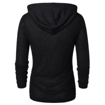 Openwork Long Sleeve Hoodie - Black