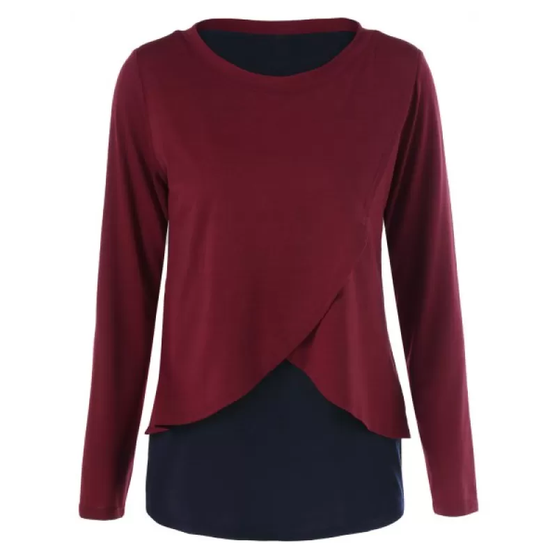 Overlap Two Tone Tee - Red With Black