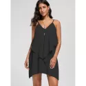 Overlay Flowy Mini Slip Dress - Black