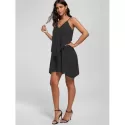 Overlay Flowy Mini Slip Dress - Black