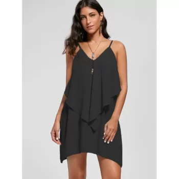 Overlay Flowy Mini Slip Dress - Black