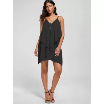Overlay Flowy Mini Slip Dress - Black