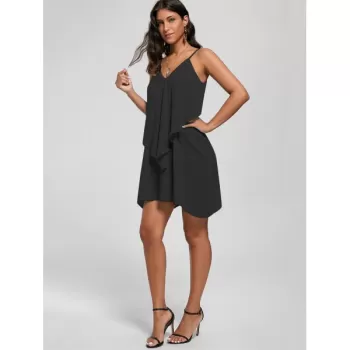 Overlay Flowy Mini Slip Dress - Black