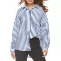 Oversized Drop Shoulder Striped High Low Shirt - Blue Strip Pattern