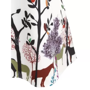 Owls Trees Print Mini Trapeze Dress - White