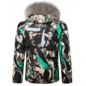 Paint Splatter Fur Hooded Drawstring Design Padded Jacket - Aquamarine