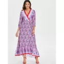 Paisley Print Long Surplice Dress -
