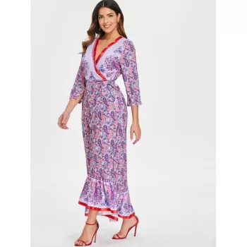 Paisley Print Long Surplice Dress -