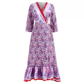 Paisley Print Long Surplice Dress -