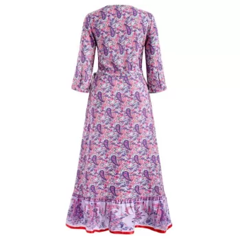Paisley Print Long Surplice Dress -