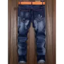 Patches Straight Leg Jeans - Denim Blue