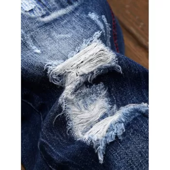 Patches Straight Leg Jeans - Denim Blue