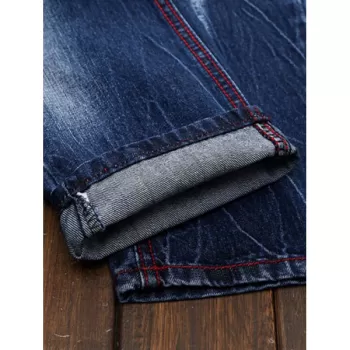 Patches Straight Leg Jeans - Denim Blue