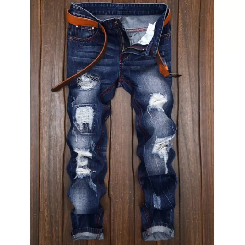 Patches Straight Leg Jeans - Denim Blue