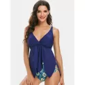 Peacock Feather Asymmetric Padded Tankini wimsuit - Denim Dark Blue