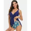 Peacock Feather Asymmetric Padded Tankini wimsuit - Denim Dark Blue