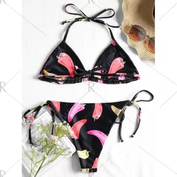 Pepper Print Wireless Brazilian Bikini et - Black