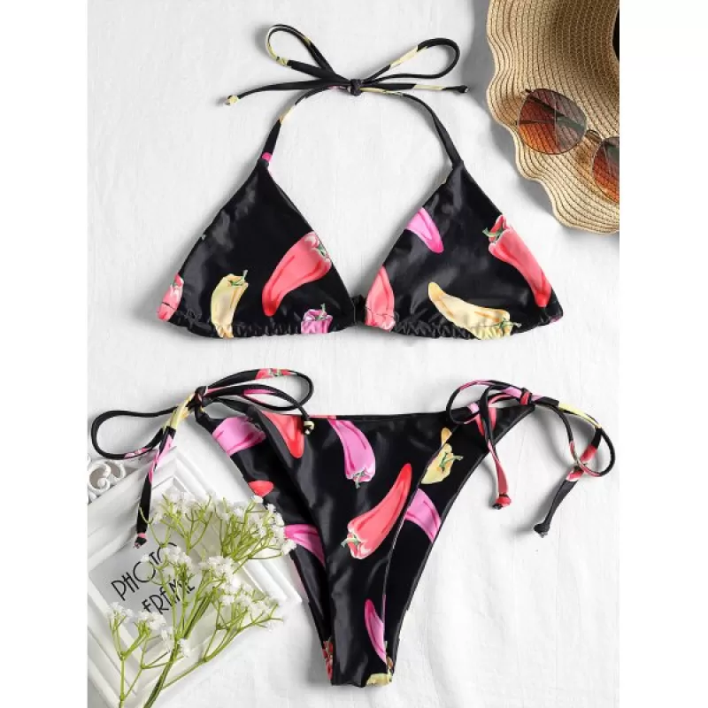 Pepper Print Wireless Brazilian Bikini et - Black