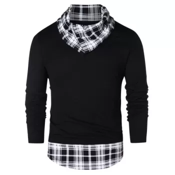 Pile Heap Collar Checked Panel T-shirt - Black