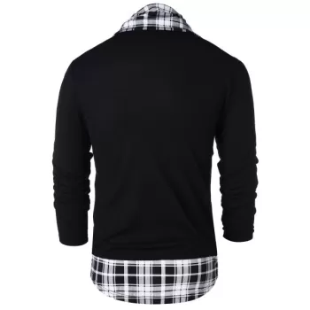 Pile Heap Collar Checked Panel T-shirt - Black