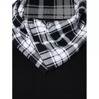 Pile Heap Collar Checked Panel T-shirt - Black