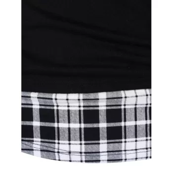 Pile Heap Collar Checked Panel T-shirt - Black