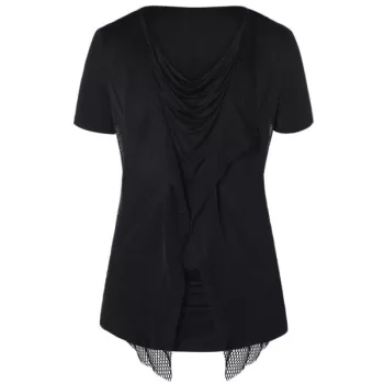 Pile Heap Collar esh Panel T-shirt - Black