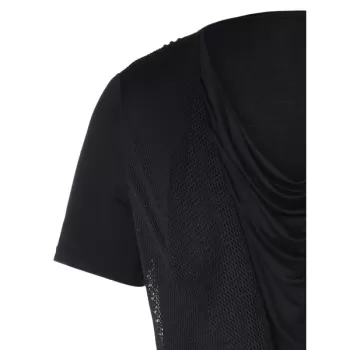 Pile Heap Collar esh Panel T-shirt - Black