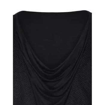 Pile Heap Collar esh Panel T-shirt - Black