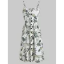 Pineapple Print High Waist Button Dress - White