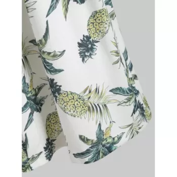 Pineapple Print High Waist Button Dress - White