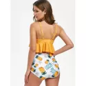 Pineapple Print Ruffles Padded Tankini et - Bright Yellow