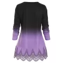 Pintuck Lace Panel Buttoned Ombre Tee - Purple
