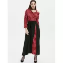 Plaid Button Embellished Skew Neck axi Dress - Red