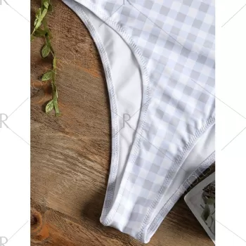 Plaid Frill High Cut Racerback One Piece - Checked