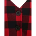 Plaid Panel Button V Neck T Shirt - Black
