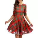 Plaid Snowflake Christmas Round Neck Dress -