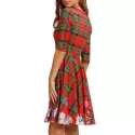 Plaid Snowflake Christmas Round Neck Dress -