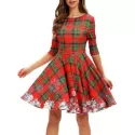 Plaid Snowflake Christmas Round Neck Dress -