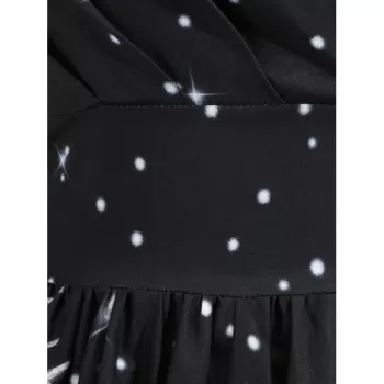 Pleated Christmas anta Claus Elk nowman Print urplice Dress - Purple Iris