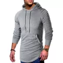 Pleated Raglan Sleeve Ripped Pullover Hoodie - Light Gray
