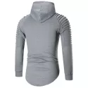 Pleated Raglan Sleeve Ripped Pullover Hoodie - Light Gray