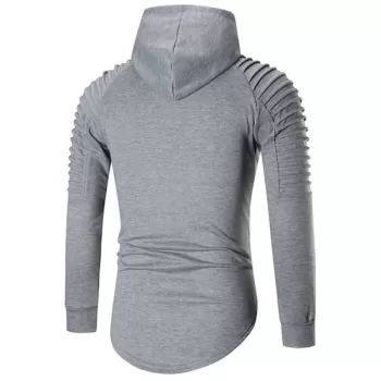 Pleated Raglan Sleeve Ripped Pullover Hoodie - Light Gray