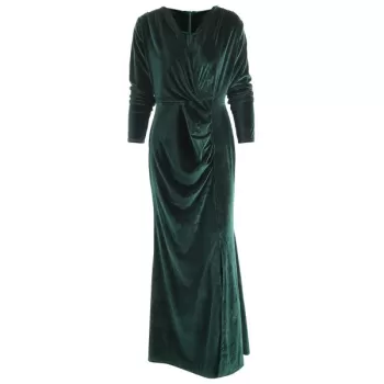 Plunge Velvet Maxi Dress - Green
